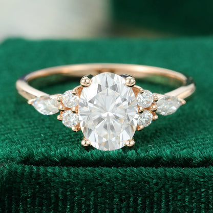 1.33 CT Oval Shaped Moissanite Cluster Engagement Ring - farrellouise