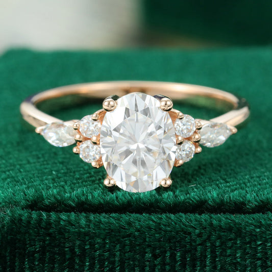 1.33 CT Oval Shaped Moissanite Cluster Engagement Ring - farrellouise