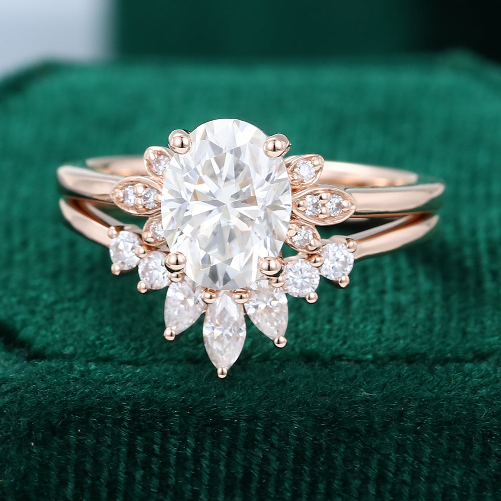 1.33 CT Oavl Moissanite Cluster Bridal Ring Set - farrellouise
