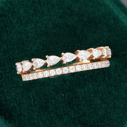 0.63 CT Pear & Round Moissanite Unquie Double Band Setting Wedding Band - farrellouise