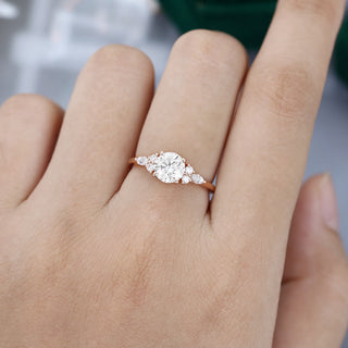 0.88 CT Round Shaped Moissanite Cluster Engagement Ring - farrellouise