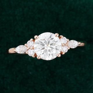 0.88 CT Round Shaped Moissanite Cluster Engagement Ring - farrellouise