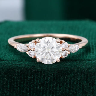 0.88 CT Round Shaped Moissanite Cluster Engagement Ring - farrellouise