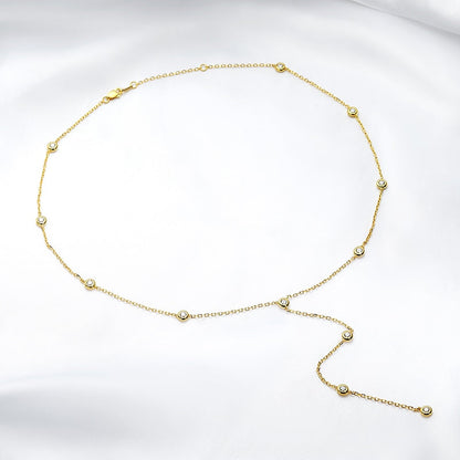 0.1 TCW Round Moissanite Diamond Bezel Lariat Necklace - farrellouise