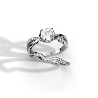 1.0 CT Round Moissanite Spilt Shank Bridal Setting Ring Set