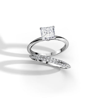 1.50 CT Princess Moissanite Solitaire Setting Bridal Ring Set