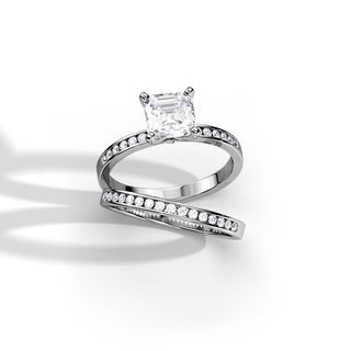 1.0 CT Asscher Moissanite Pave Style Bridal Ring Set