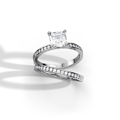 1.0 CT Asscher Moissanite Pave Style Bridal Ring Set