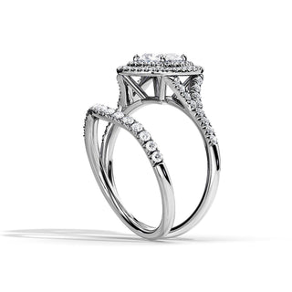 1.0 CT Cushion Moissanite Halo & Pave Style Bridal Ring Set