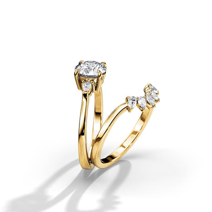 1.0 CT Round Moissanite Three Stone Bridal Ring Set