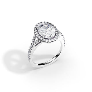 2.10 CT Oval Cut Moissanite Halo & Pave Engagement Ring