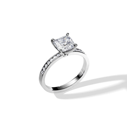 1.30 CT Asscher Cut Moissanite pave setting Engagement Ring