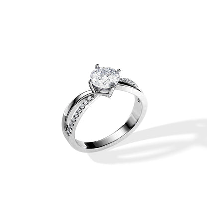 1.0 CT Round Moissanite Split Shank Engagement Ring
