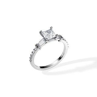 1.0 CT Princess Cut Moissanite Pave Style Engagement Ring