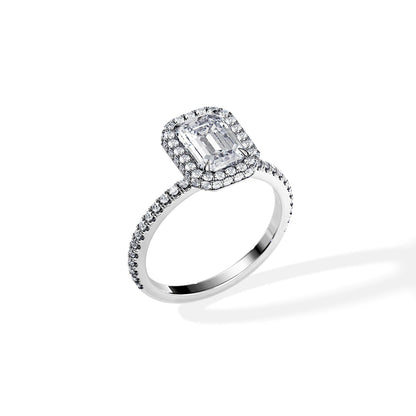 1.75 CT Emerald Cut Moissanite Double Halo & Pave Engagement Ring