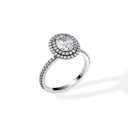 1.0 CT Oval Cut Moissanite Double Halo & Pave Engagement Ring