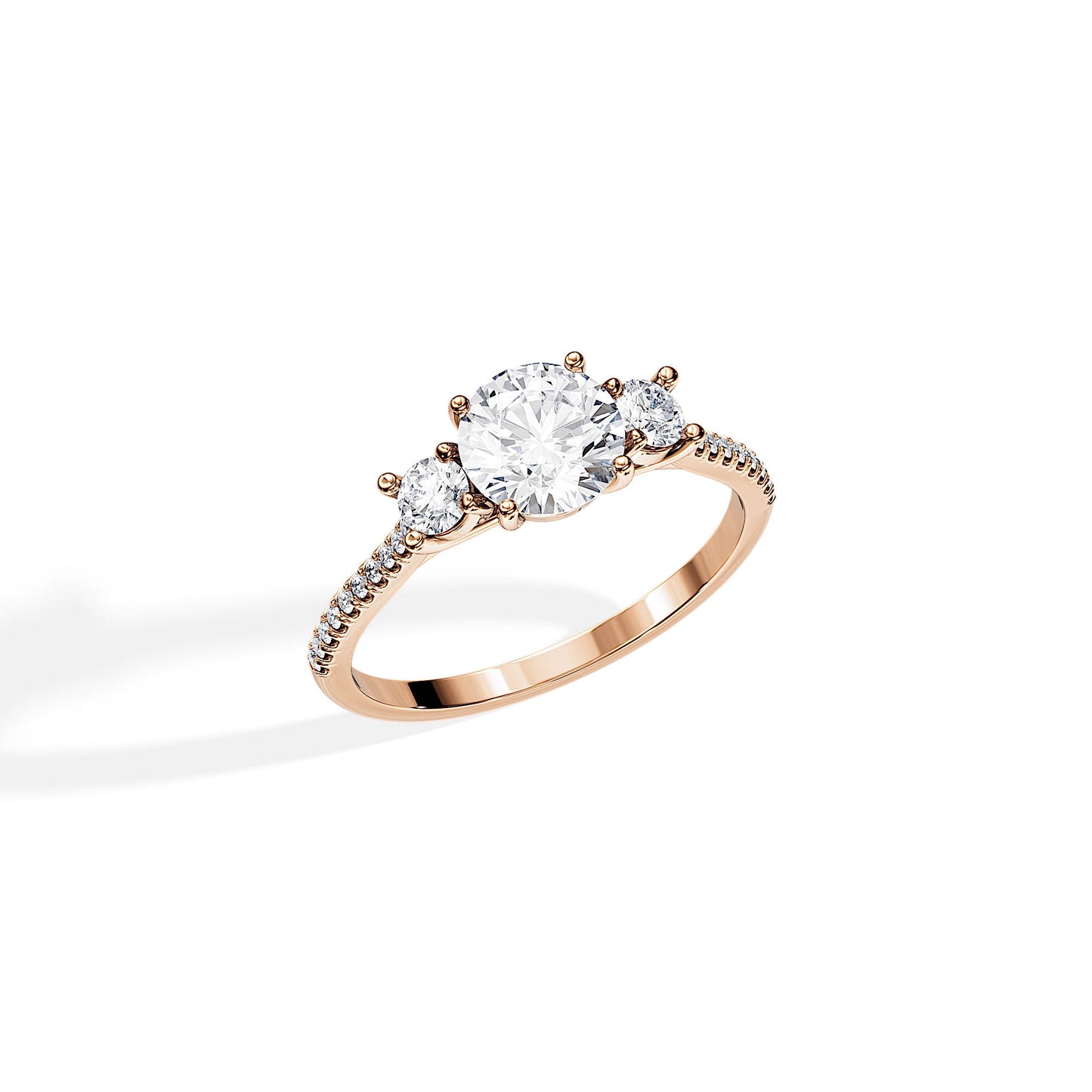 1.0 CT Round Cut Moissanite Three Stone Setting Engagement Ring