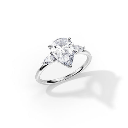 3.0 CT Three Stone Pear Cut Moissanite Engagement Ring
