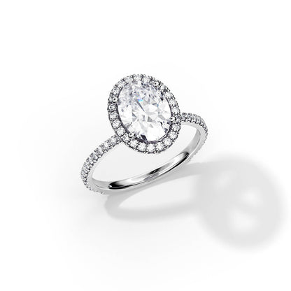 3.0 CT Oval Moissanite Halo & Pave Setting Engagement Ring