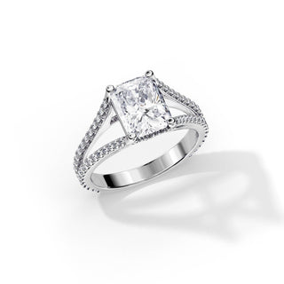 2.70 CT Radiant Cut Moissanite Hidden Halo Split Shank Engagement Ring