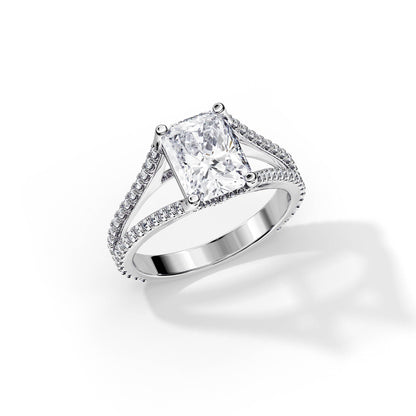 2.70 CT Radiant Cut Moissanite Hidden Halo Split Shank Engagement Ring