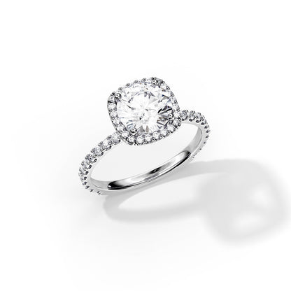 2.0 CT Round Cut Moissanite Halo & Pave Engagement Ring