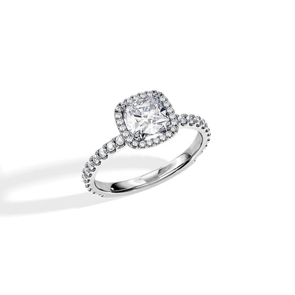 1.0 CT Cushion Cut Moissanite Halo & Pave Engagement Ring