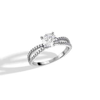 1.0 CT Round Cut Moissanite Split Pave Engagement Ring