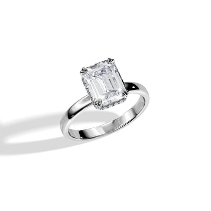 2.50 CT Emerald Cut Moissanite Hidden Halo Engagement Ring