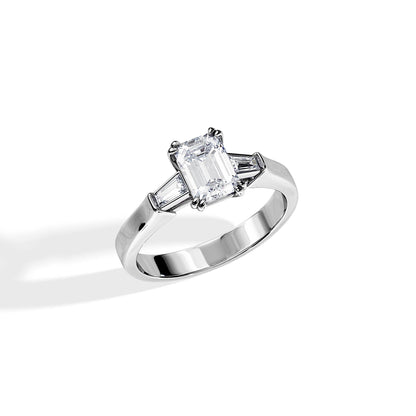 2.0 CT Three Stone Emerald Cut Moissanite Engagement Ring