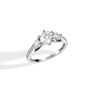 1.0 CT Three Stone Round Cut Moissanite Pave Engagement Ring