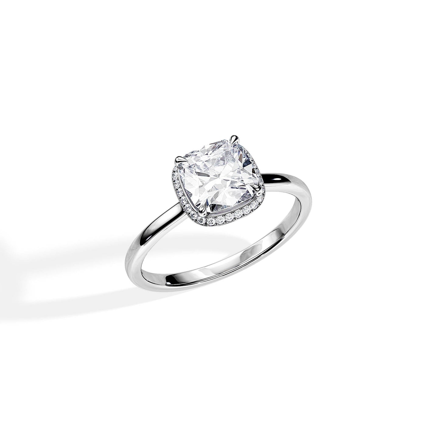 1.50 CT Cushion Cut Moissanite Double Hidden Halo Engagement Ring