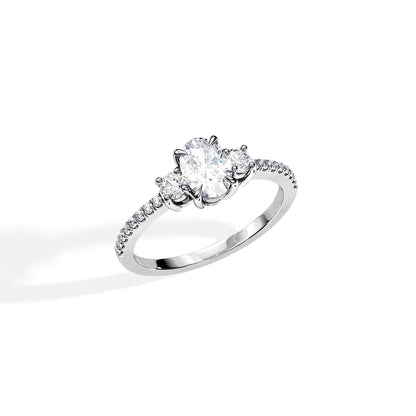1.0 CT Three Stone Oval Cut Moissanite Pave Engagement Ring