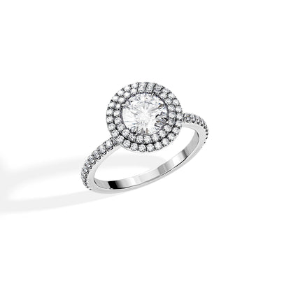 1.0 CT Round Cut Moissanite Double Halo & Pave Engagement Ring