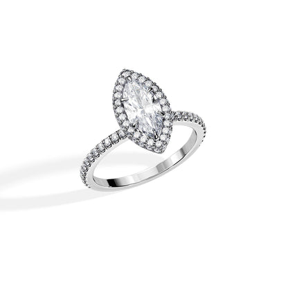 1.0 CT Marquise Cut Moissanite Halo & Pave Engagement Ring