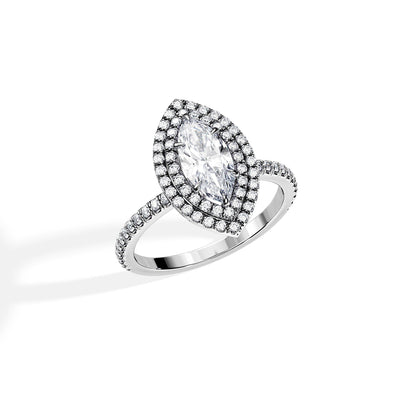 3.0 CT Marquise Cut Moissanite Double Halo & Pave Engagement Ring