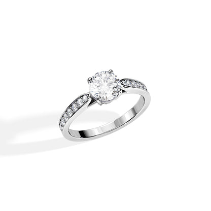 1.0 CT Round Cut Moissanite Pave Setting Engagement Ring