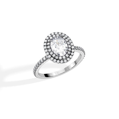 1.0 CT Oval Cut Moissanite Double Halo & Pave Engagement Ring