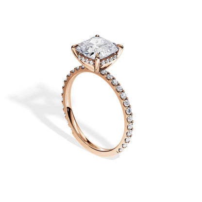 2.40 CT Cushion Cut Moissanite Hidden Halo & Pave Engagement Ring