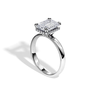 2.50 CT Emerald Cut Moissanite Hidden Halo Engagement Ring