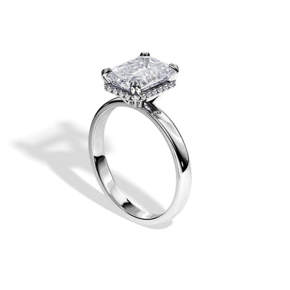 2.50 CT Emerald Cut Moissanite Hidden Halo Engagement Ring