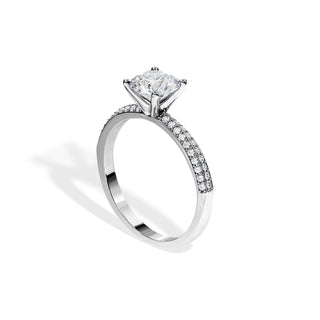 1.0 CT Round Cut Moissanite Pave Shank Engagement Ring