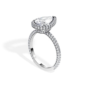 1.50 CT Pear Cut Moissanite Halo & Double Pave Engagement Ring