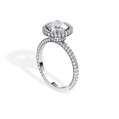 1.50 CT Round Cut Halo & Pave Moissanite Engagement Ring