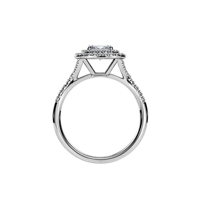 1.0 CT Cushion Cut Moissanite Double Halo Engagement Ring