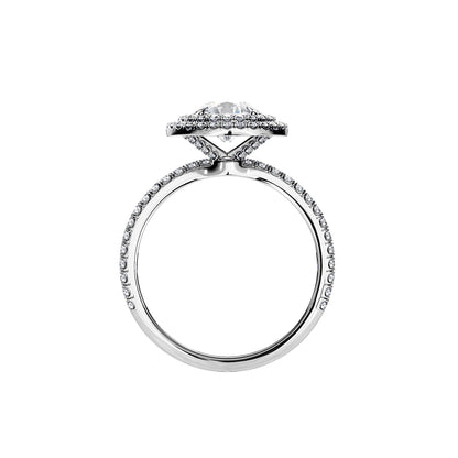 1.0 CT Round Cut Moissanite Double Halo & Pave Engagement Ring