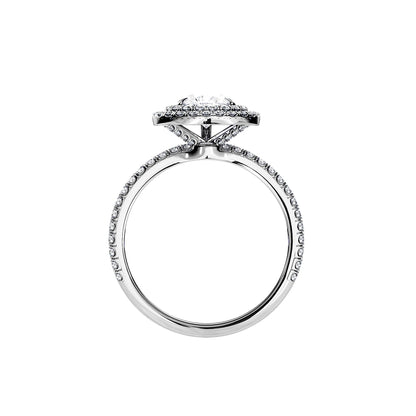 1.0 CT Double Halo Pear Cut Moissanite Pave Engagement Ring