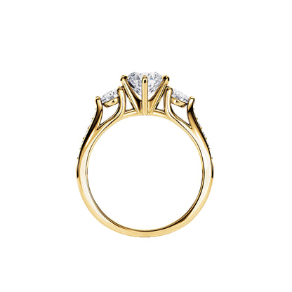 1.0 CT Three Stone Round Cut Moissanite Pave Engagement Ring