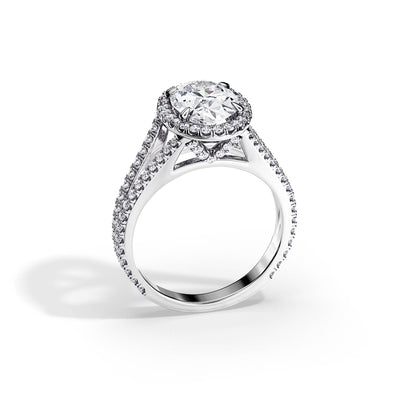 3.0 CT Oval Cut Moissanite Halo Split Shank Pave Engagement Ring