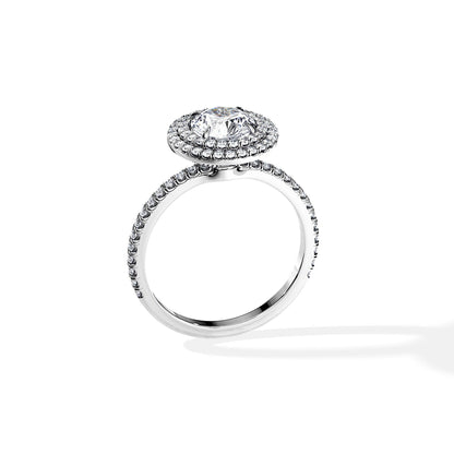 1.0 CT Round Cut Moissanite Double Halo & Pave Engagement Ring